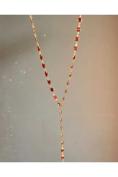 Kırmızı Kalpli Y Kolye - Resim 2