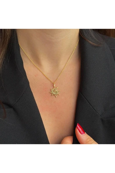 925 Ayar Gümüş Çizisel Güneş Kolye ürün görseli 1