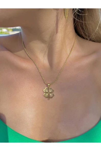 PASLANMAZ ÇELİK ŞANS YONCA KOLYE - Resim 2