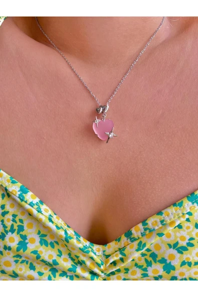 316L Pembe Kalp Kolye - Resim 2