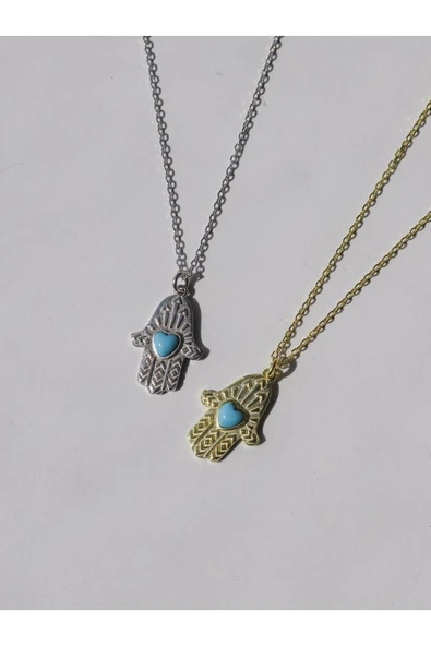 925 Ayar Gümüş Mavi Taşlı Hamsa Kolye ürün görseli 1