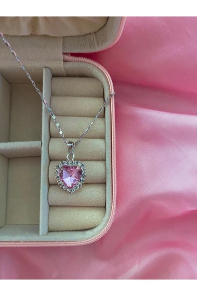 Rodyum Kaplama Pembe Kalp Kolye ürün görseli 1