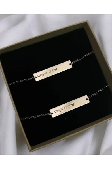 925 Ayar Gümüş Plaka Çift Bilekliği ( İstediğini yazdır) ürün görseli 1