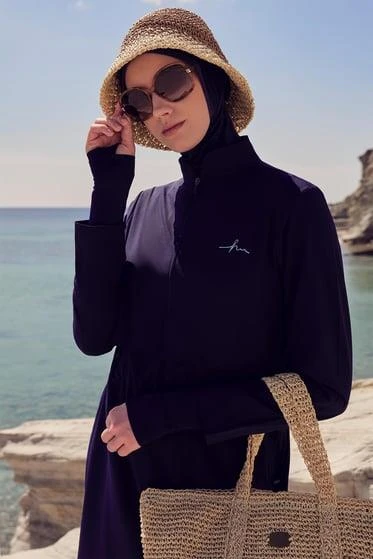 Haşema 2934 Lacivert Esila Jileli Tam Tesettür Tek Üst Mayo ürün görseli 1