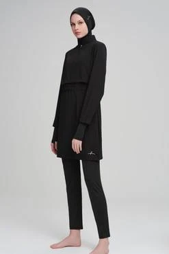 Haşema 2934 Siyah Esila Jileli 4 Parça Tesettür Mayo Takımı - Resim 3