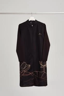 Haşema 3048 Siyah Bakır Yaprak Desenli Siyah Jileli Tam Tesettür Mayo Üstü - Resim 7