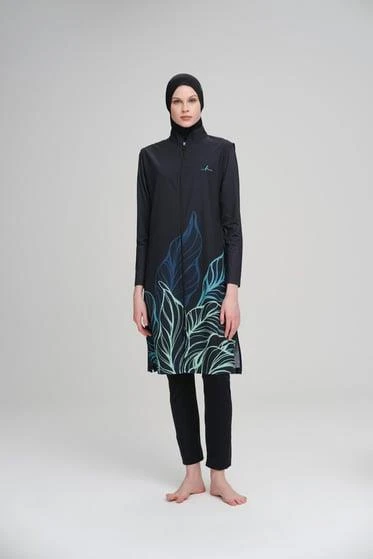 Haşema 3002 Siyah Ruşa Jileli Tam Tesettür Mayo - 4