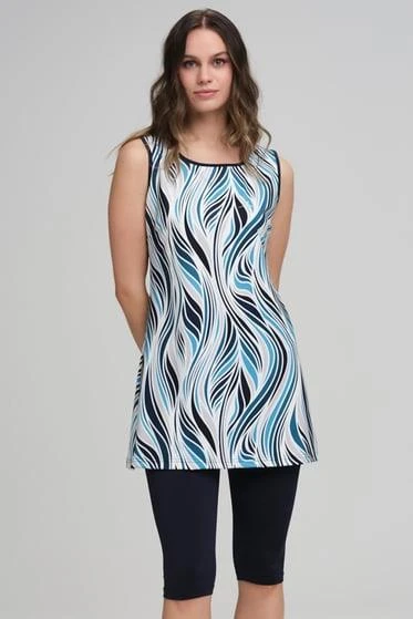 Haşema 3038 Lacivert Belin Renkli Desenli Sıfır Kol Havuz Mayo - 3