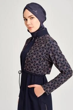 Haşema 2991 Lacivert Elisa Kordon Detaylı Lacivert Jileli Tam Tesettür Tek Üst Mayo - Resim 5