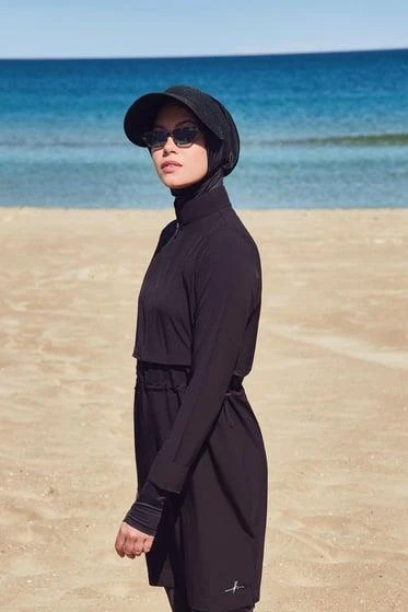 Haşema 2934 Siyah Esila Jileli 4 Parça Tesettür Mayo Takımı - Resim 4