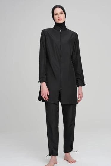 Haşema 6026 Siyah Dokuma 5 Parça Tesettür Mayo Takımı - Resim 2