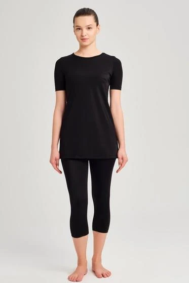 Haşema 6081 Siyah Süsen Yarım Kol Havuz Mayosu