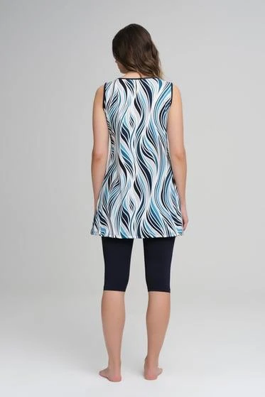 Haşema 3038 Lacivert Belin Renkli Desenli Sıfır Kol Havuz Mayo - 4