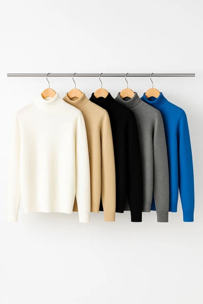 5’li Paket Kadın Basic Tam Balıkçı Yaka Kazak ürün görseli