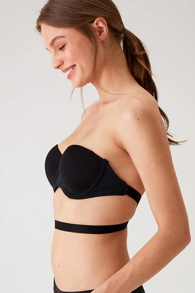 Pierre Cardin 6022 Siyah Siena Balenli Dolgusuz Straplez Multi Function Mikro Sütyen Askı Hediyeli - Resim 3