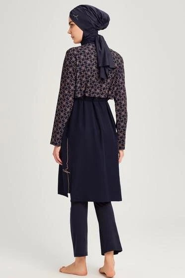 Haşema 2991 Lacivert Elisa Kordon Detaylı Lacivert Jileli Tam Tesettür Tek Üst Mayo - Resim 8