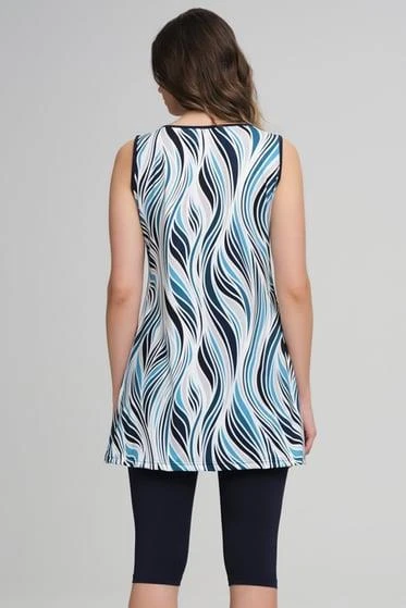 Haşema 3038 Lacivert Belin Renkli Desenli Sıfır Kol Havuz Mayo - 2