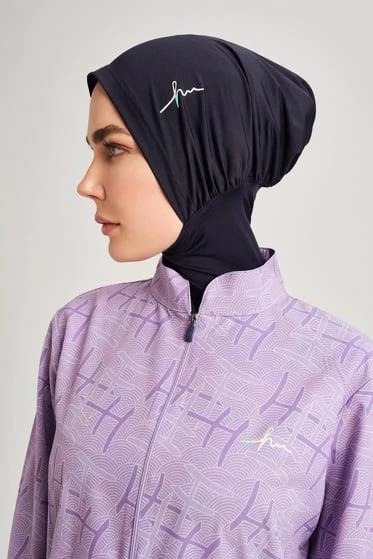 Haşema 1006 Lacivert - Lila Logo Detaylı Tesettür Yüzücü Bone ürün görseli