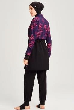 Haşema 2934 Siyah Fuşya Esila Jileli Tam Tesettür Tek Üst Mayo - Resim 2
