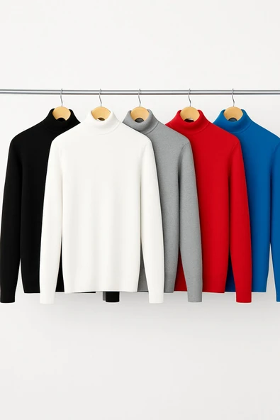 5’li Paket Kadın Basic Tam Balıkçı Yaka Kazak ürün görseli