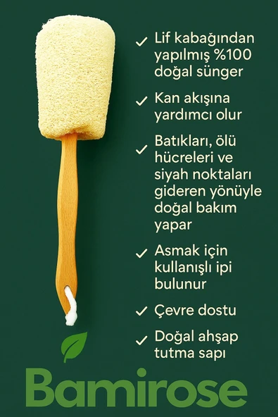 BAMİROSE %100 ORGANİK DOĞAL KABAK SIRT SAPLI LİF, PEELİNG LİFİ, ANTİ SELÜLİT LİFİ, BANYO HAMAM LİF, - 2