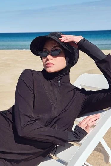 Haşema 2934 Siyah Esila Jileli 4 Parça Tesettür Mayo Takımı - Resim 9