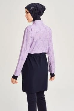 Haşema 2934 Lila Esila Monogram Desenli Tam Tesettür Tek Üst Mayo - 4