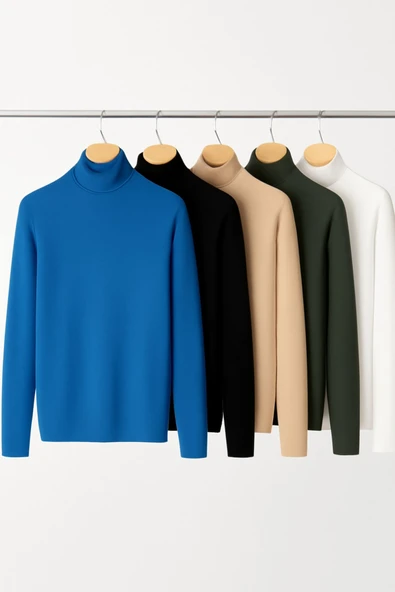 5’li Paket Kadın Basic Tam Balıkçı Yaka Kazak ürün görseli