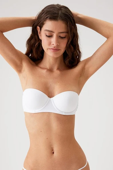 Pierre Cardin 6102 Beyaz Versay Balenli Desteksiz Straplez Mikro Sütyen ürün görseli 1