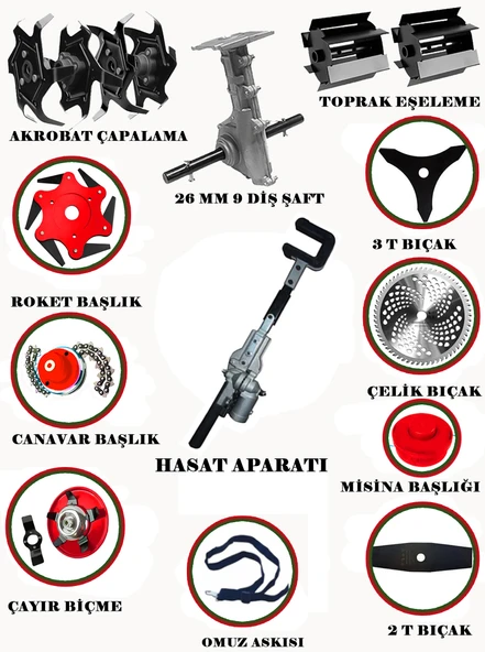 EISENN Yan tipi Benzinli Motorlu Tırpan + Zeytin Badem Hasat Makinası + Çapalama Seti Toplam 13 Parça - 3