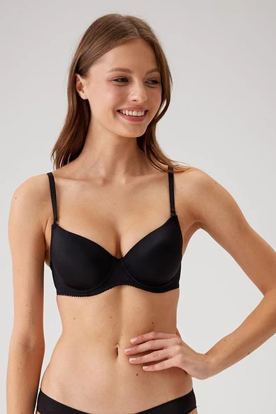 Pierre Cardin 6005 Siyah Adria Balenli Destekli / Push Up Dolgulu Mikro Sütyen Askı Hediyeli - 1