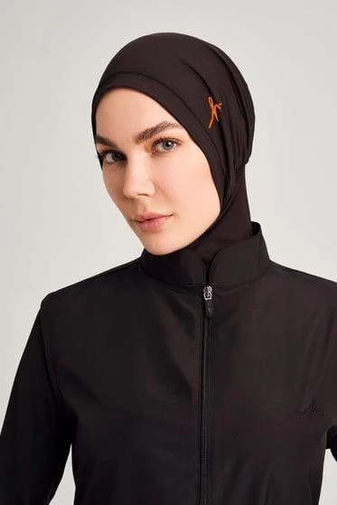 Haşema 1006 Turuncu - Siyah Logo Detaylı Tesettür Yüzücü Bone - Resim 2