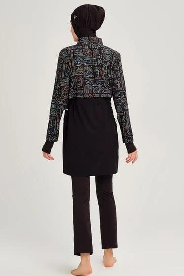 Haşema 2934 Siyah Yeşil Esila Jileli Tam Tesettür Tek Üst Mayo - Resim 6