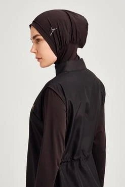 Haşema 3048 Siyah Bakır Yaprak Desenli Siyah Jileli Tam Tesettür Mayo Üstü - Resim 4