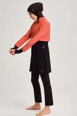 Haşema 2934 Turuncu Siyah Turuncu Esila Jileli 4 Parça Tesettür Mayo Takımı - Resim 5