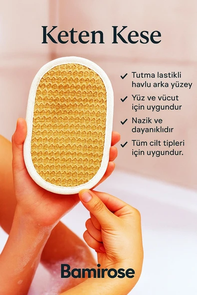 BAMİROSE %100 ORGANİK DOĞAL KETEN KESE, PEELİNG LİFİ, ANTİ SELÜLİT LİFİ, BANYO HAMAM KESESİ, GÖZENEK AÇMA LİF - 2