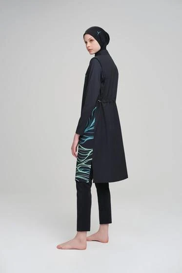 Haşema 3002 Siyah Ruşa Jileli Tam Tesettür Mayo - 3