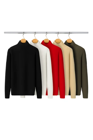 5’li Paket Kadın Basic Tam Balıkçı Yaka Kazak ürün görseli