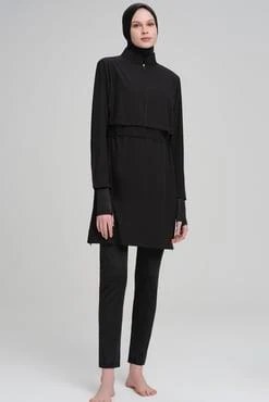 Haşema 2934 Siyah Esila Jileli 4 Parça Tesettür Mayo Takımı - Resim 6