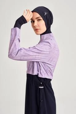 Haşema 2934 Lila Esila Monogram Desenli Tam Tesettür Tek Üst Mayo - 12