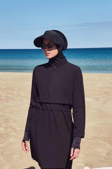 Haşema 2934 Siyah Esila Jileli 4 Parça Tesettür Mayo Takımı - Resim 7