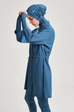 Haşema 3079 Petrol Mavisi Anadolu Koleksiyonu Parmak Geçirme Detaylı Jileli 5 Parça Tesettür Mayo Takımı - 8