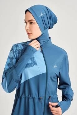 Haşema 3079 Petrol Mavisi Anadolu Koleksiyonu Parmak Geçirme Detaylı Jileli 5 Parça Tesettür Mayo Takımı - 3