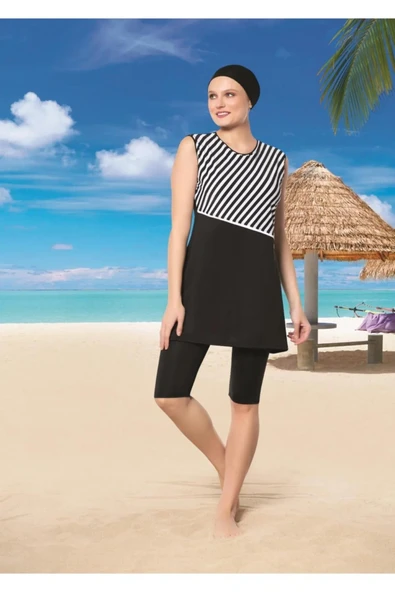 Ruko Maio 22162 Siyah Renk Kadın Sıfır Kol Tesettür Mayo ürün görseli