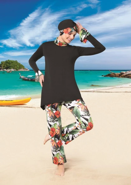 Ruko Maio 22132 Standart Kadın Desenli Likralı Tesettür Mayo