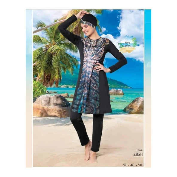Ruko Maio 22151 Siyah Renk Kadın Büyük Beden Likralı Tesettür Mayo ürün görseli 1