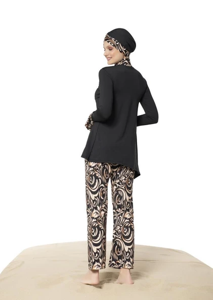 Ruko Maio 22132 Siyah Renk Kadın Desenli Likralı Tesettür Mayo - 3