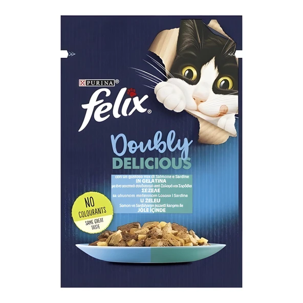 Felix Pouch Çifte Lezzet Somonlu ve Sardalyalı Yaş Kedi Konservesi 85gr