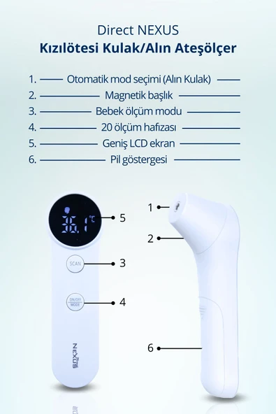 Direct Nexus Yetişkinler Ve Çocuklar İçin Dual Kulaktan Alından Ateş Ölçer - 6