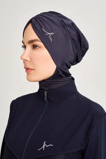 Haşema İmzalı  Büzgülü Deniz Bonesi Lacivert - Resim 2